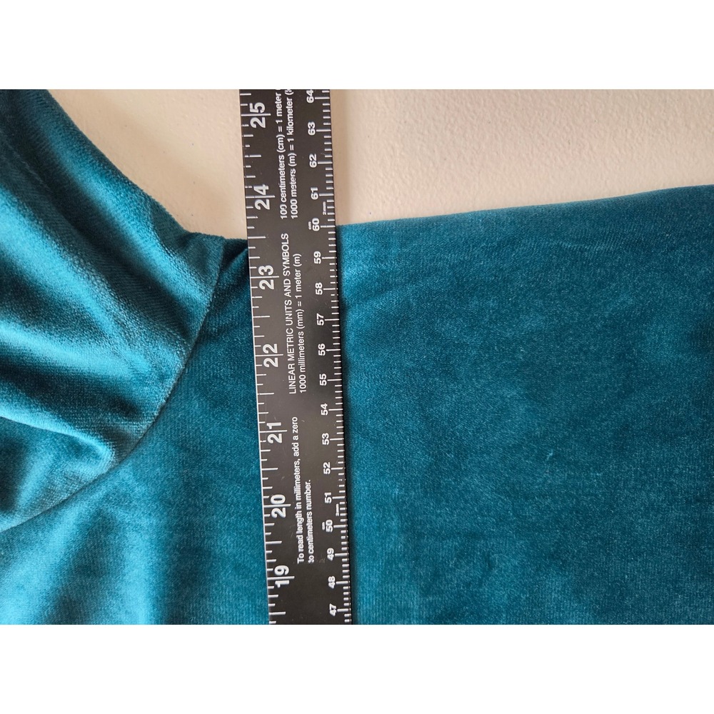 Cato Teal Velvet Ruffle Tiered Bell Sleeve Blouse Tassel Tie V-Neck Top Large - Picture 6 of 7